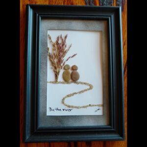 Couple Sitting By The River Pebble Art by Mimi 5 x 7 Framed Wall Home Decor Gift
